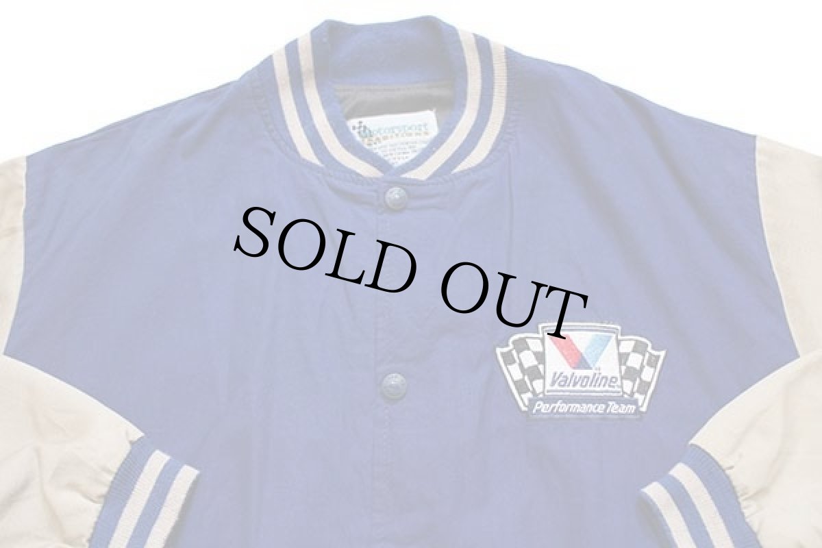 画像3: 90s USA製 Valvoline NASCAR MARK MARTIN チェッカーフラッグ 刺繍 ツートン コットン×ツイルスタジャン L (3)