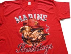 画像1: 80s USA製 U.S.MARINE Bulldogs ブルドッグ マスコット Tシャツ 赤 XL (1)