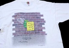 画像1: 90s USA製 WILL WORK FOR SHIT CALLAHA イラスト コットンTシャツ 白 XL (1)