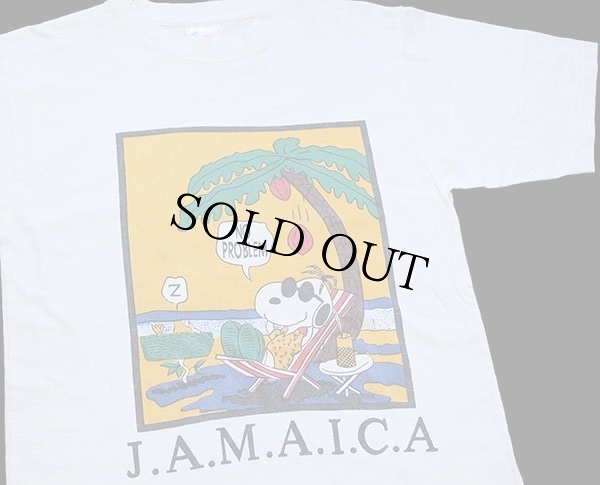 画像1: 00s スヌーピー JAMAICA 染み込みプリント コットンTシャツ 白 S (1)