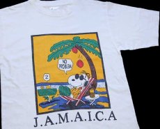 画像1: 00s スヌーピー JAMAICA 染み込みプリント コットンTシャツ 白 S (1)
