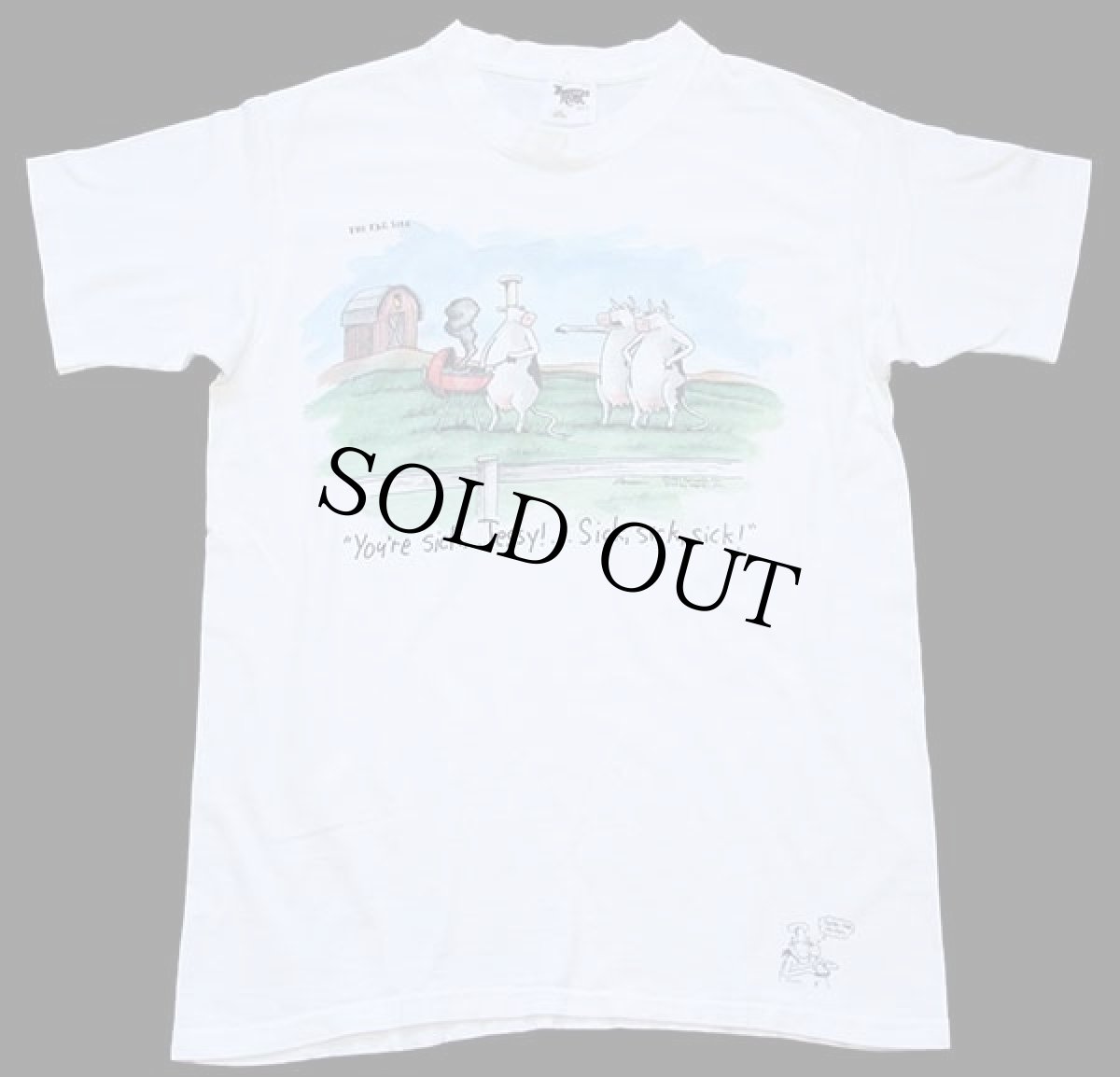 画像2: 80s USA製 THE FAR SIDE ''You're sick,Jessy!...Sick,sick,sick!'' 牛 イラスト コットンTシャツ 白 L (2)
