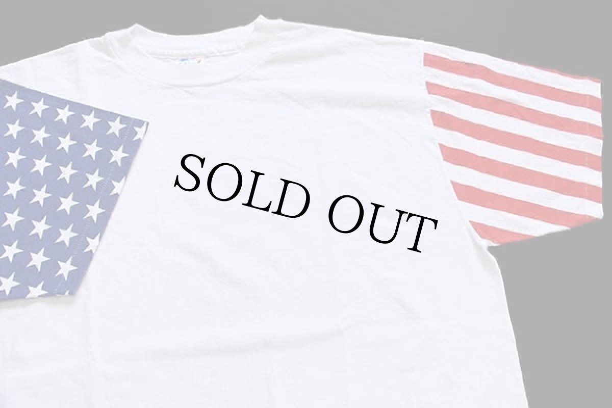 画像2: 90s USA製 星条旗柄 切り替え コットンTシャツ 白 XL (2)