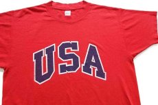 画像1: 80s USA製 USA ひび割れプリント Tシャツ 赤 M (1)