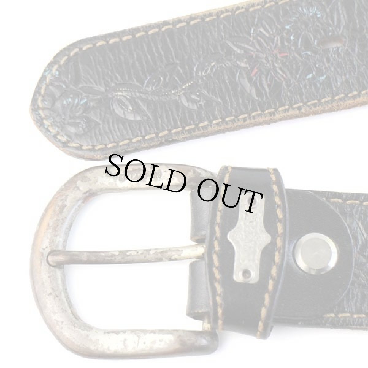 画像2: イタリア製 EL CAMPERO 花柄 カービング ペイント レザーベルト 黒★1471 (2)