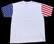 画像3: 90s USA製 星条旗柄 切り替え コットンTシャツ 白 XL (3)