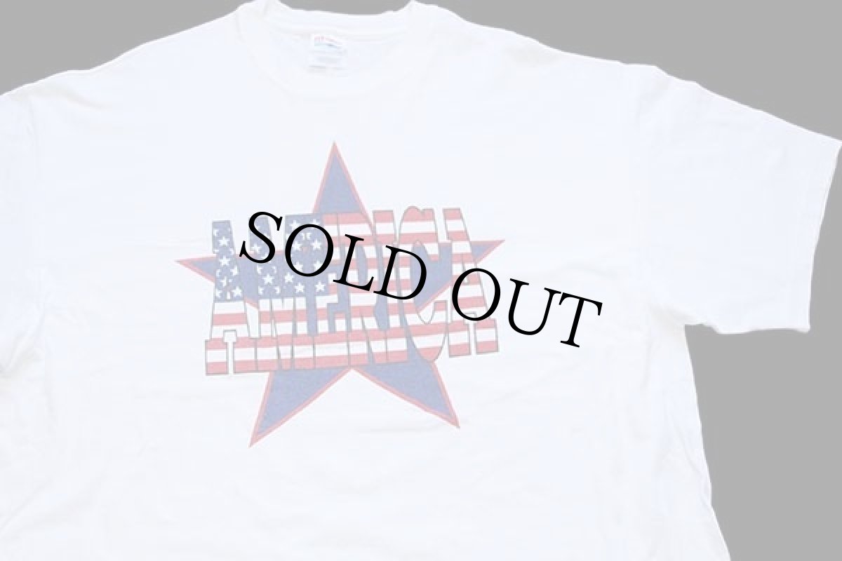 画像1: 00s Hanes AMERICA スター 星条旗柄 コットンTシャツ 白 XXL★特大 (1)