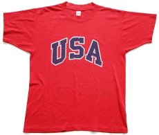 画像2: 80s USA製 USA ひび割れプリント Tシャツ 赤 M (2)