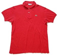 画像1: 70s フランス製 CHEMISE LACOSTE ラコステ ワンポイント コットン 鹿の子 ポロシャツ 赤 6★102 (1)