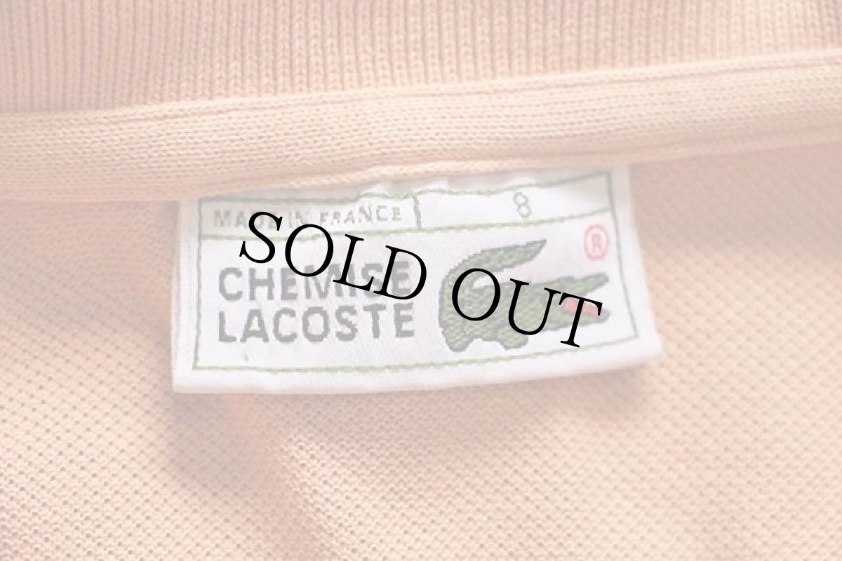 画像4: 70s フランス製 CHEMISE LACOSTE ラコステ ワンポイント コットン 鹿の子 ポロシャツ 薄オレンジ 8★106 特大  (4)
