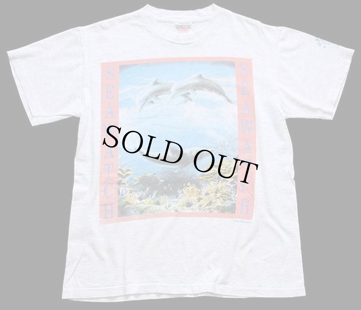 画像2: 90s USA製 SEAWATCH PROTECT OUR SEA LIFE イルカ 両面プリント アート Tシャツ 杢ライトグレー M (2)