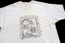 画像1: 90s USA製 WWVH 91.3 FM alternative Radio University of Hartford 両面プリント アート コットンTシャツ ベージュ XL (1)