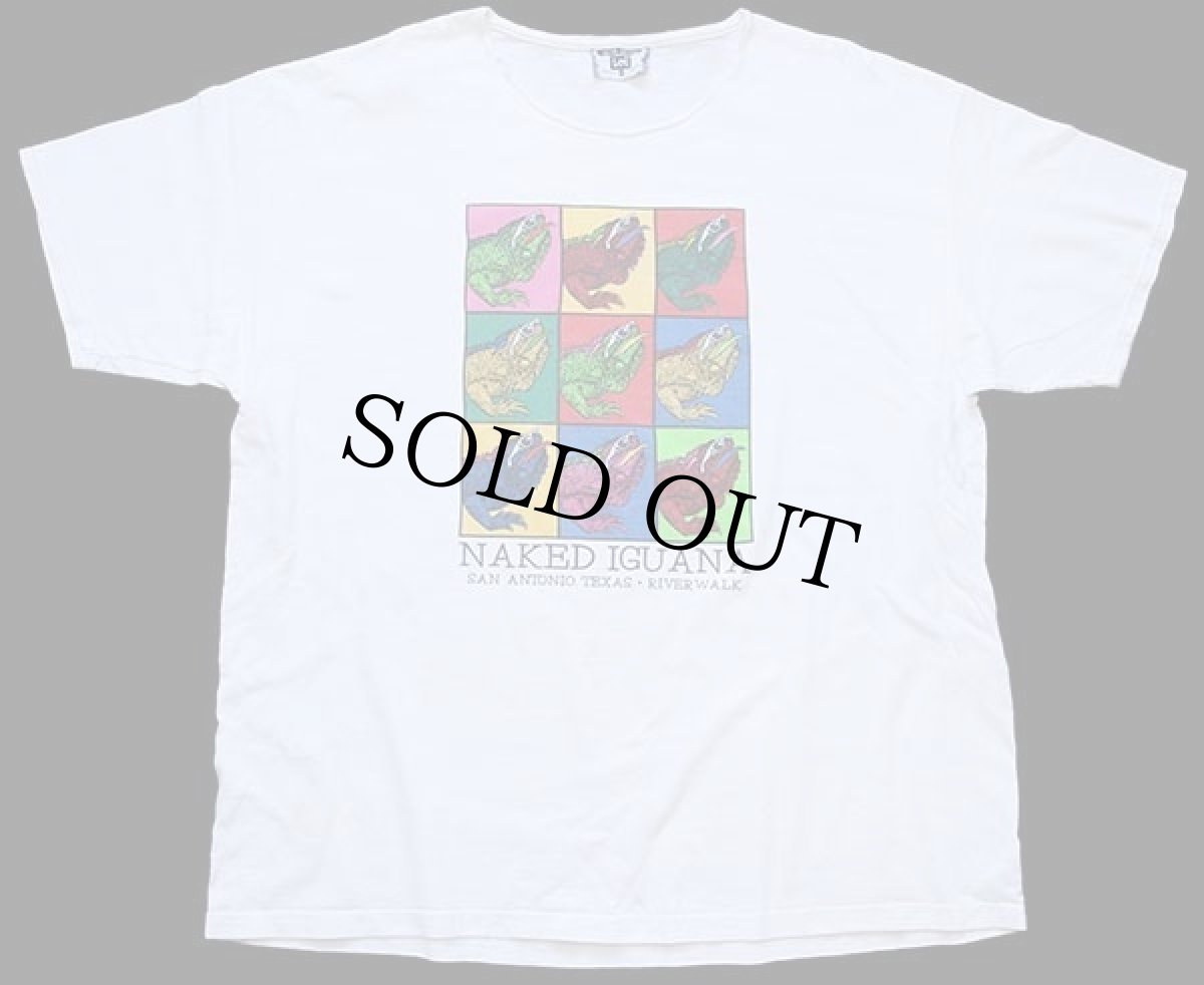 画像2: 90s USA製 Leeリー NAKED IGUANA イグアナ アンディウォーホル風 アート コットンTシャツ カスタム 白 XL (2)