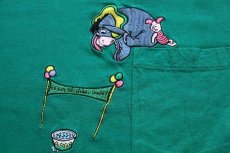 画像5: 90s Disneyディズニー EEYOREイーヨー 刺繍 コットン ポケットTシャツ 緑 L (5)