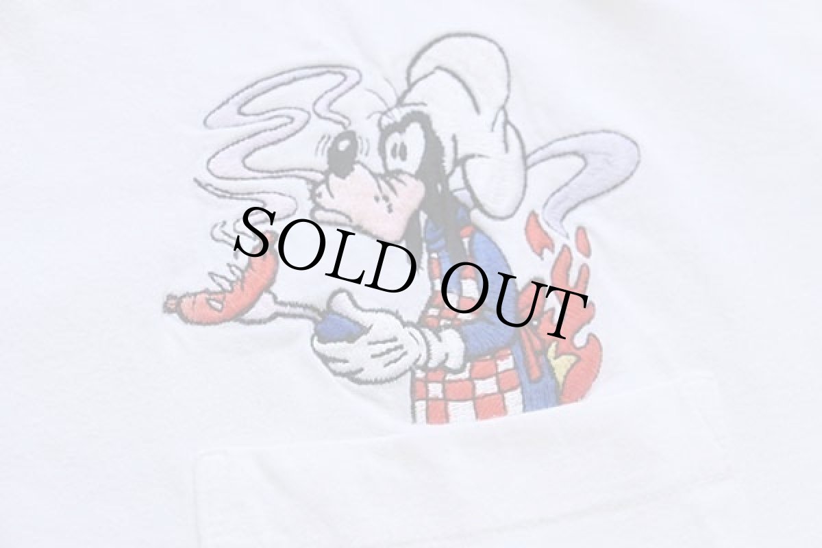 画像4: 90s Disneyディズニー グーフィー 刺繍 コットン ポケットTシャツ 白 XL (4)