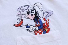 画像4: 90s Disneyディズニー グーフィー 刺繍 コットン ポケットTシャツ 白 XL (4)