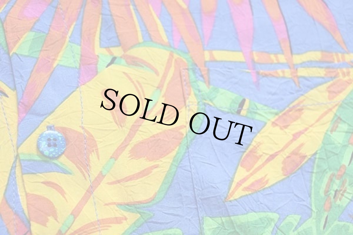 画像5: 80s USA製 JAMS WORLD リーフ柄 半袖 レーヨンシャツ L (5)