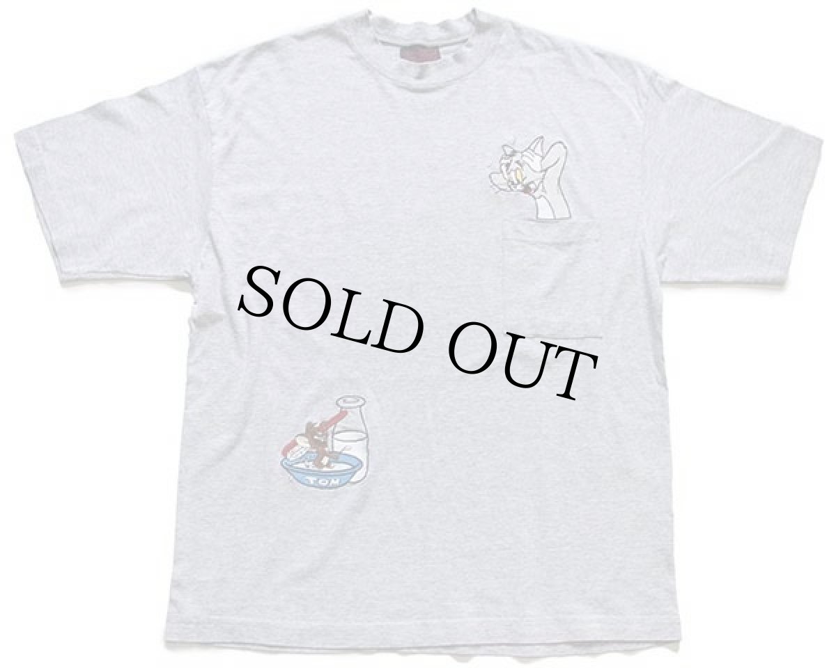 画像2: 90s トルコ製 Tom&Jerry トムとジェリー 刺繍 ポケットTシャツ 杢グレー (2)