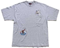 画像2: 90s トルコ製 Tom&Jerry トムとジェリー 刺繍 ポケットTシャツ 杢グレー (2)