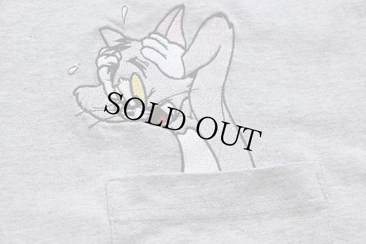 画像5: 90s トルコ製 Tom&Jerry トムとジェリー 刺繍 ポケットTシャツ 杢グレー (5)