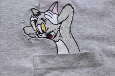 画像5: 90s トルコ製 Tom&Jerry トムとジェリー 刺繍 ポケットTシャツ 杢グレー (5)