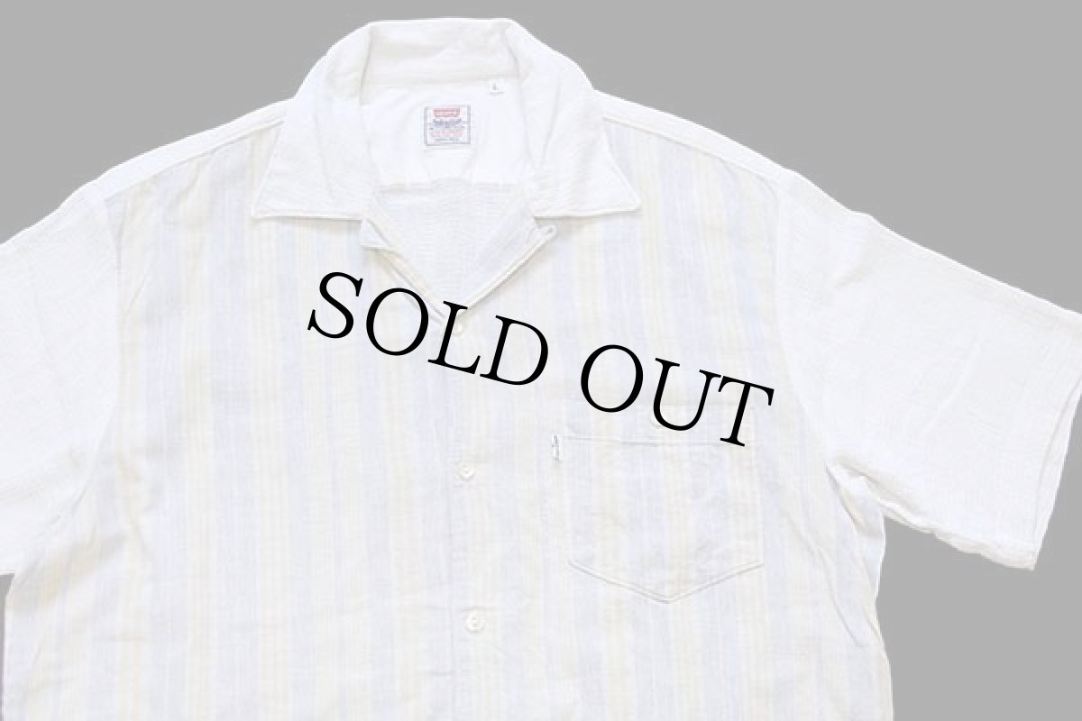 画像3: 90s イタリア製 Levi'sリーバイス ランダムストライプ×メッシュ 半袖 コットン オープンカラーシャツ L★ユーロ (3)