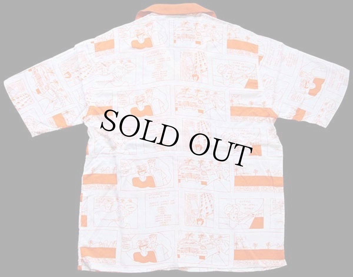 画像2: 90s john d.farrow's コミック柄 総柄 半袖 オープンカラーシャツ M (2)