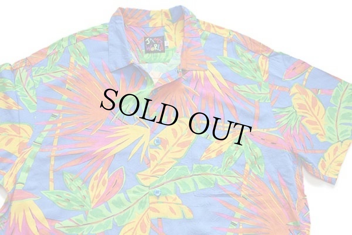 画像3: 80s USA製 JAMS WORLD リーフ柄 半袖 レーヨンシャツ L (3)