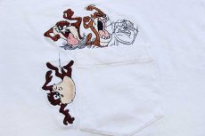 画像5: 90s WARNER BROS LOONEY TUNES タズマニアンデビル 刺繍 コットン ポケットTシャツ 生成り XXL★特大  (5)