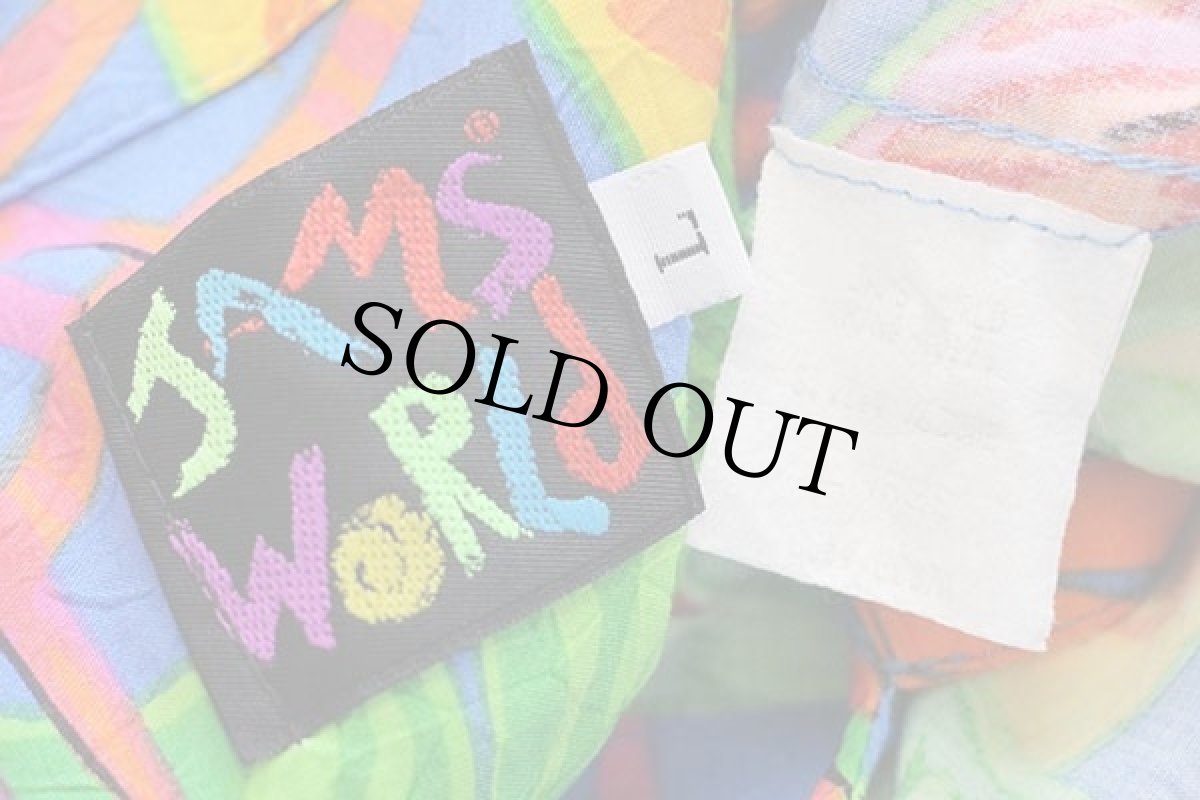 画像4: 80s USA製 JAMS WORLD リーフ柄 半袖 レーヨンシャツ L (4)