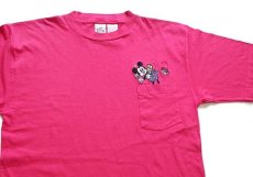 画像1: 90s Disneyディズニー ミニー マウス ハチ 刺繍 コットン ポケットTシャツ ピンク L (1)