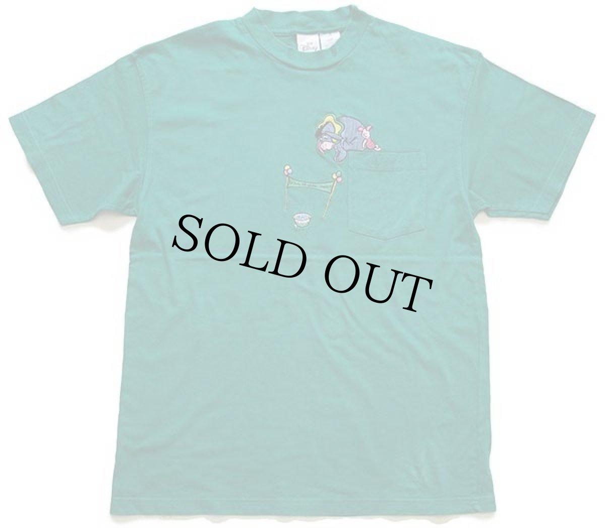 画像2: 90s Disneyディズニー EEYOREイーヨー 刺繍 コットン ポケットTシャツ 緑 L (2)