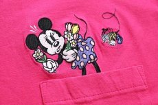 画像5: 90s Disneyディズニー ミニー マウス ハチ 刺繍 コットン ポケットTシャツ ピンク L (5)