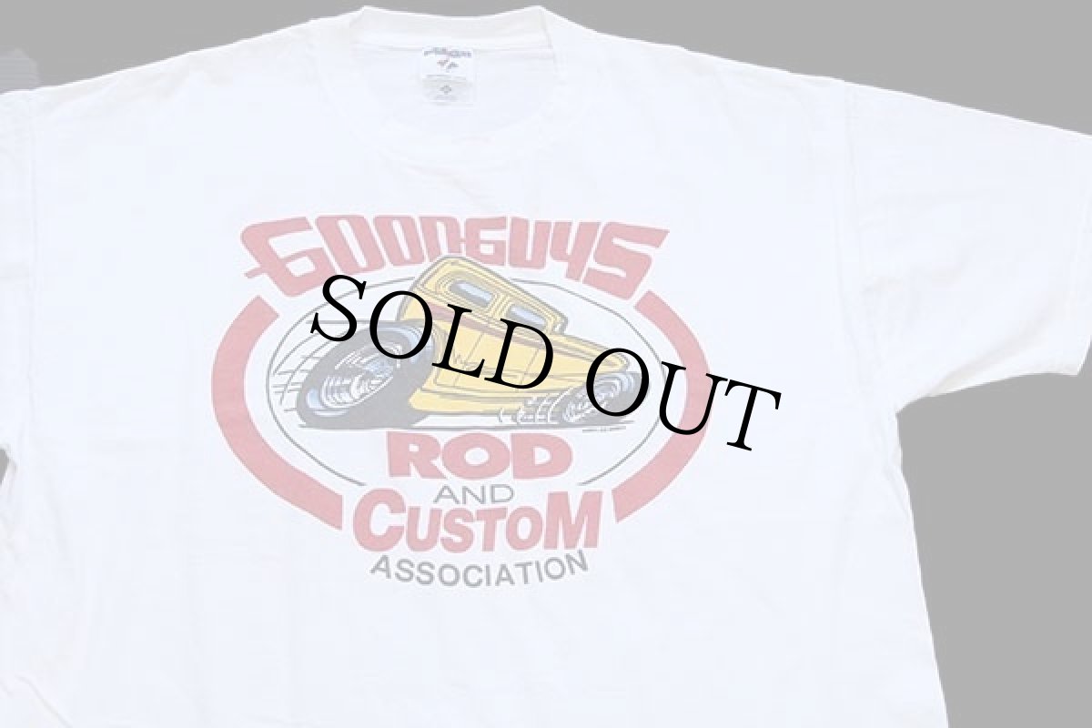 画像1: 00s USA製 GOODGUYS ROD AND CUSTOM ASSOCIATION HOTROD 両面プリント コットンTシャツ 白 XL (1)