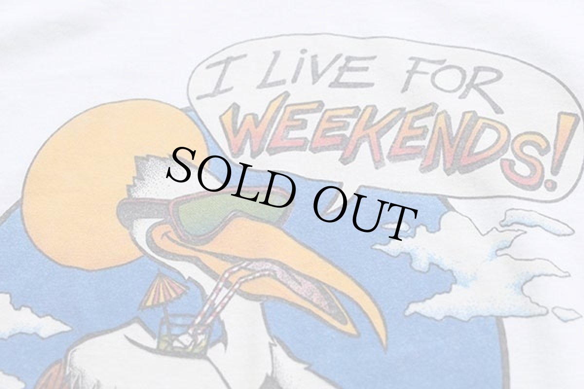 画像4: 80s USA製 I LIVE FOR WEEKENDS ペリカン イラスト Tシャツ 白 (4)