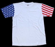 画像2: 90s USA製 星条旗柄 切り替え コットンTシャツ 白 L (2)