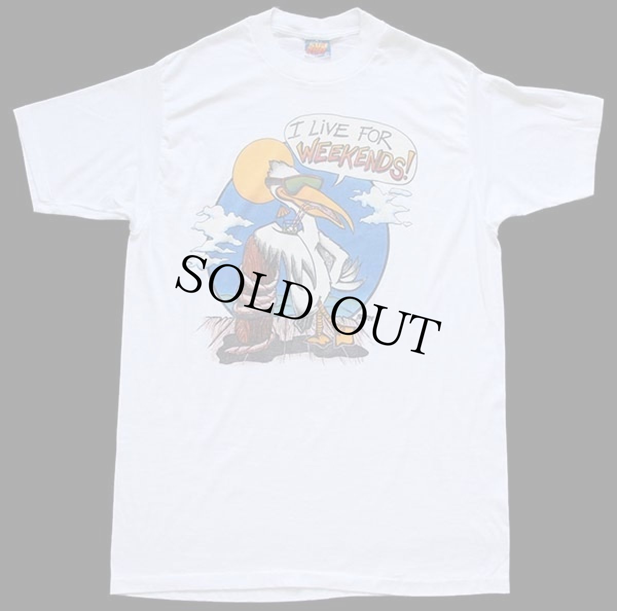 画像2: 80s USA製 I LIVE FOR WEEKENDS ペリカン イラスト Tシャツ 白 (2)