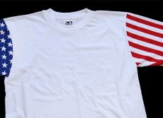 画像1: 90s USA製 星条旗柄 切り替え コットンTシャツ 白 L (1)