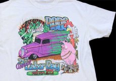 画像1: 00s Hanes 23rd Labor Day rod run 2001 Louisiana Style HOTROD 両面プリント コットンTシャツ 白 L (1)