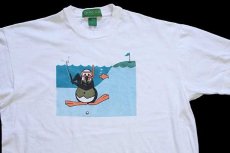 画像1: 90s USA製 GRAND SLAM ペンギン ゴルフ イラスト コットンTシャツ 白 L (1)