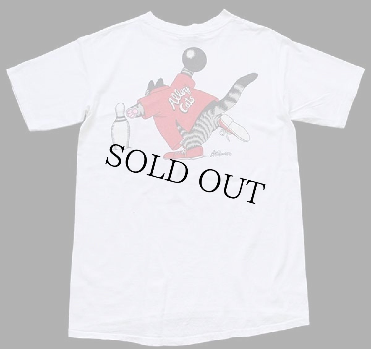 画像3: 90s USA製 クリバンキャット ボウリング イラスト 両面 染み込みプリント コットンTシャツ 白 L (3)