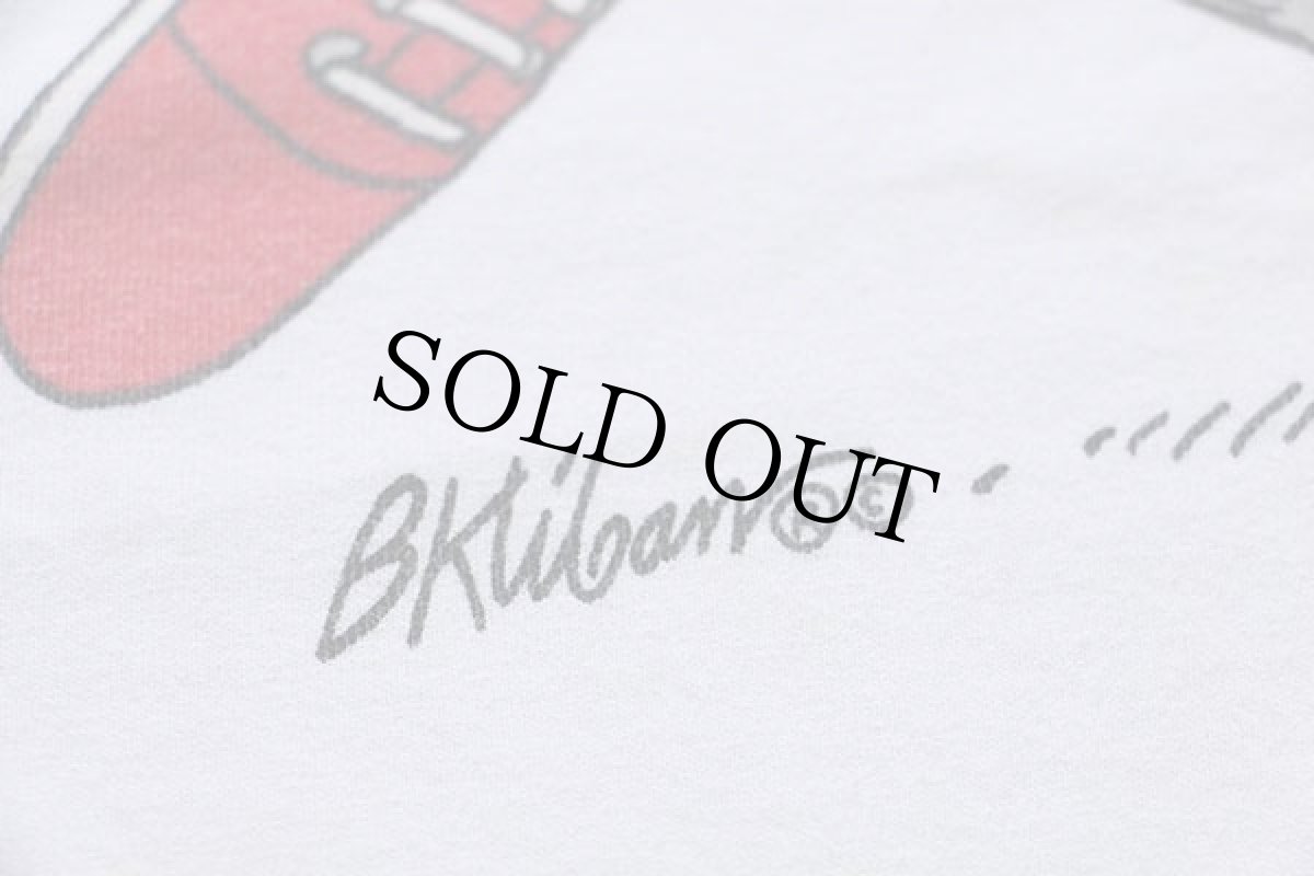 画像4: 90s USA製 クリバンキャット ボウリング イラスト 両面 染み込みプリント コットンTシャツ 白 L (4)