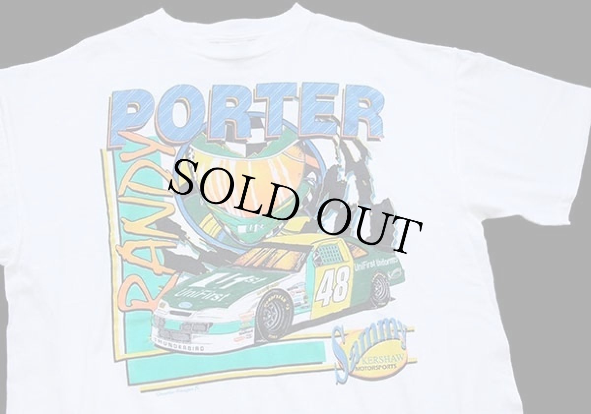 画像1: 90s USA製 NASCAR RANDY PORTER UniFirst Racing 両面プリント コットンTシャツ 白 XL (1)