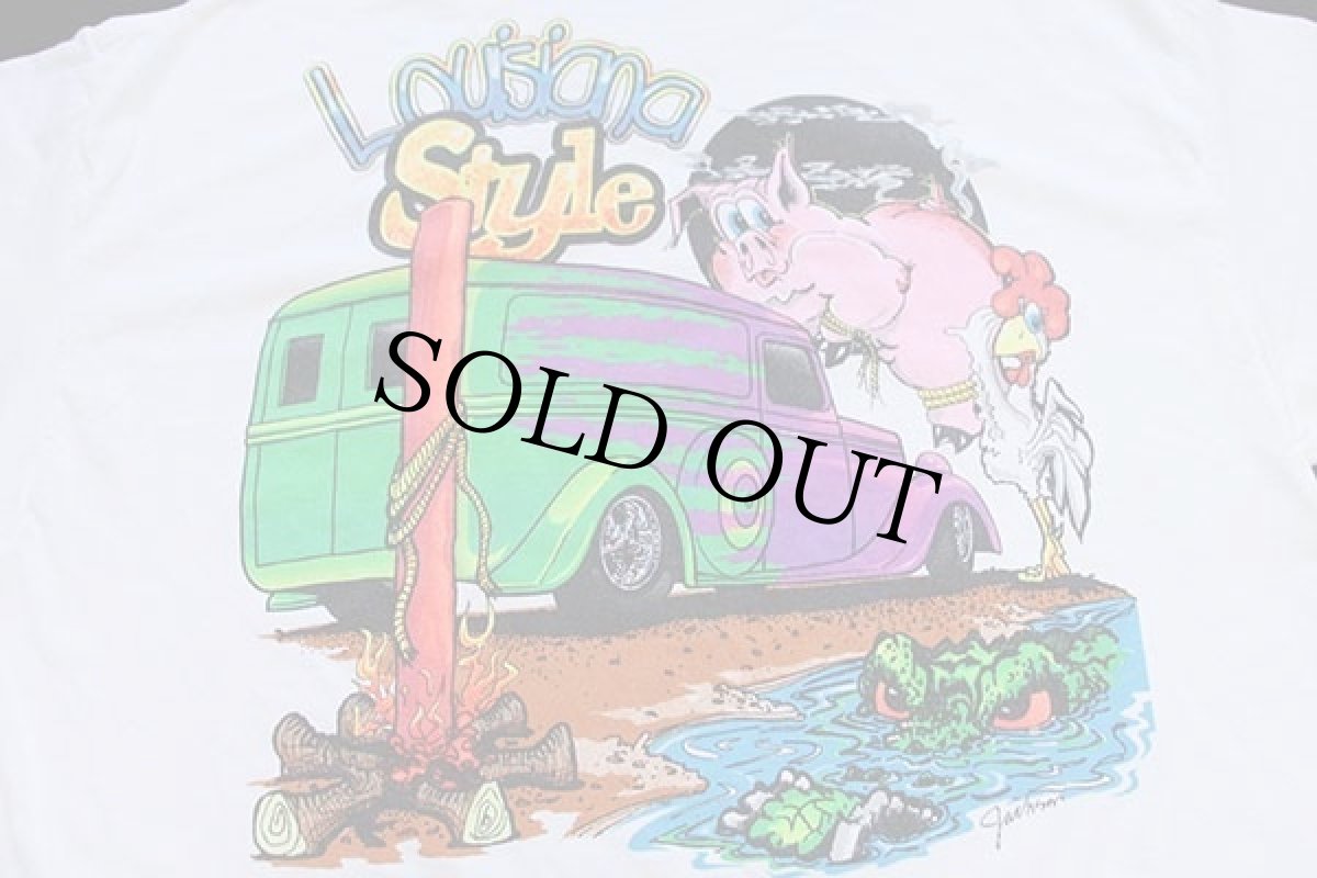 画像4: 00s Hanes 23rd Labor Day rod run 2001 Louisiana Style HOTROD 両面プリント コットンTシャツ 白 L (4)