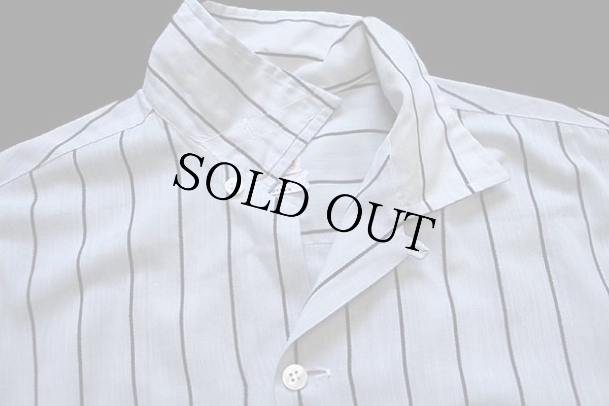 画像3: 60s Battelsteing ピンストライプ 半袖 ダクロン×コットン オープンカラーシャツ グレー×黒 M (3)