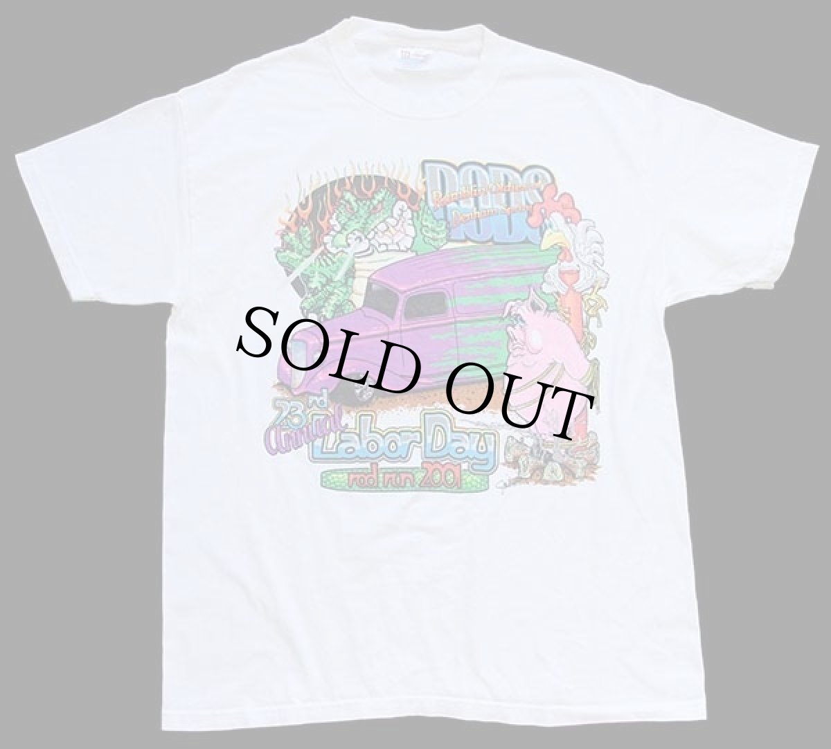 画像2: 00s Hanes 23rd Labor Day rod run 2001 Louisiana Style HOTROD 両面プリント コットンTシャツ 白 L (2)