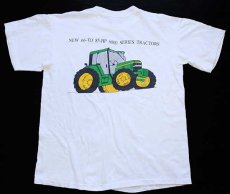 画像1: 90s JOHN DEERE ロゴ トラクター 両面プリント コットンTシャツ 白 (1)