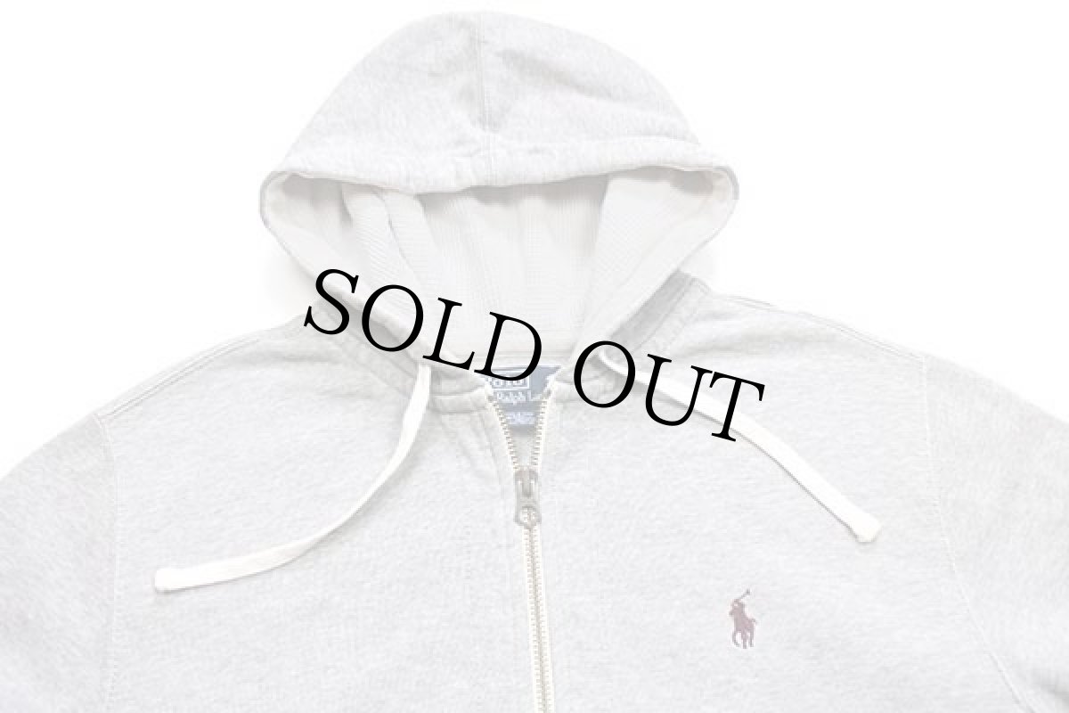 画像3: 00s ポロ ラルフローレン ワンポイント フード裏サーマル スウェット ジップパーカー 杢グレー M (3)