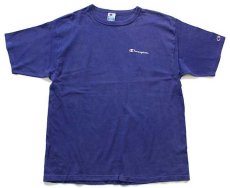 画像2: 90s USA製 Championチャンピオン ワンポイント スクリプト ロゴ コットンTシャツ 青紺 XL (2)