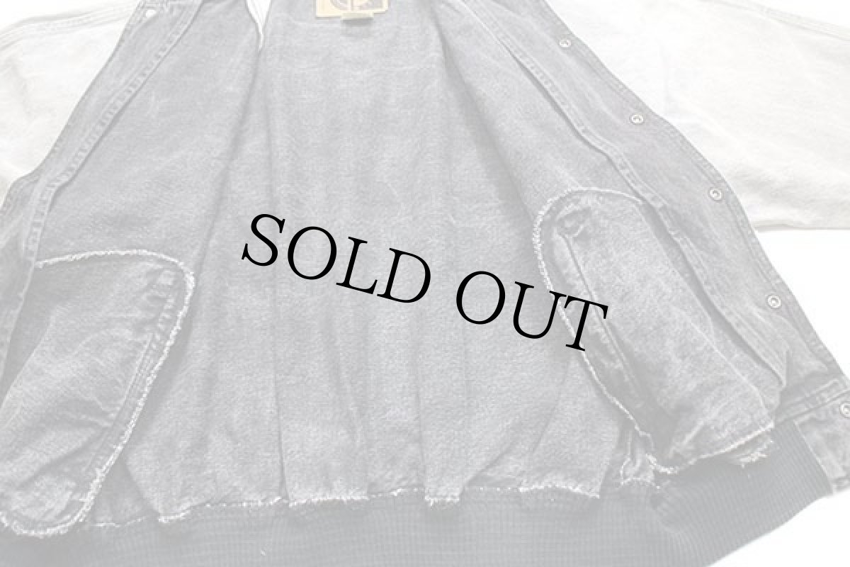 画像5: 90s カナダ製 international DENIM ツートン 切り替え ブラック×グレーデニムスタジャン L (5)